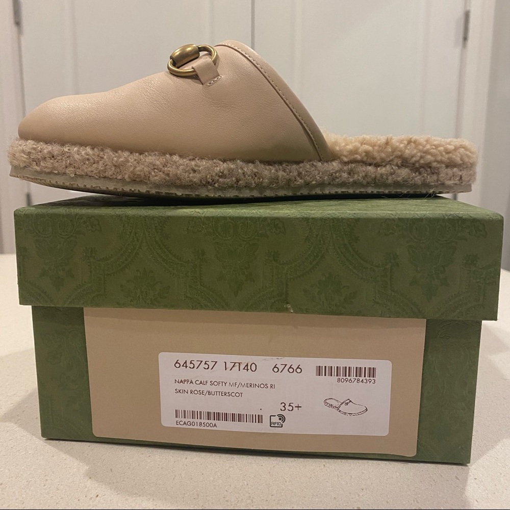 SOLD on RR ⭐️ GUCCI Horsebit Shearling-Lined Leather Mule Flat Slippers NWOT - Picture 2 of 16